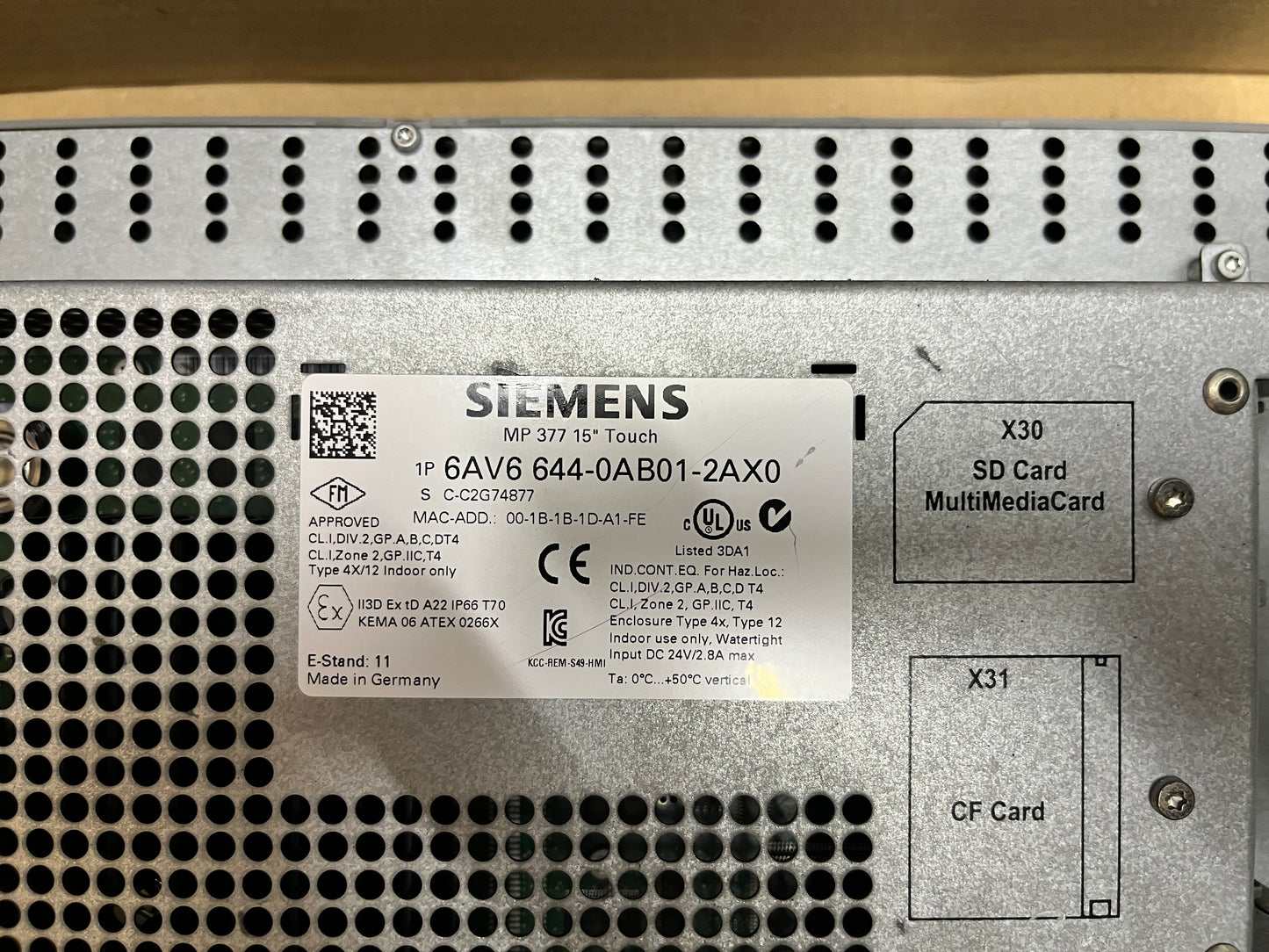 6AV6644-0AB01-2AX0, SIMATIC MP 377, 15", HMI, érintőképernyő, Siemens