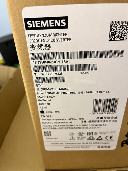 6SE6440-2UC21-1BA1, MICROMASTER 440, Frequenzumrichter, Siemens