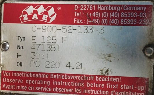 E125F, 0-900-52-133-3 geared motor, ZAE-Antriebssysteme