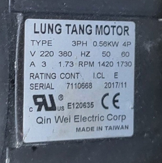 3PH 0.56kW 4P, háromfázisú aszinkron villanymotor, Lung Tang Motor