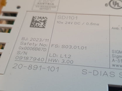 20-891-101, SDI 101, S-DIAS biztonsági (hibamentes) digitális bemeneti modul, Sigmatek