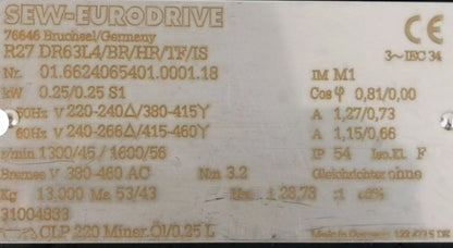 R27DR63L4/BR/HR/TF/IS, SEW, Getriebemotor, 0,25kW