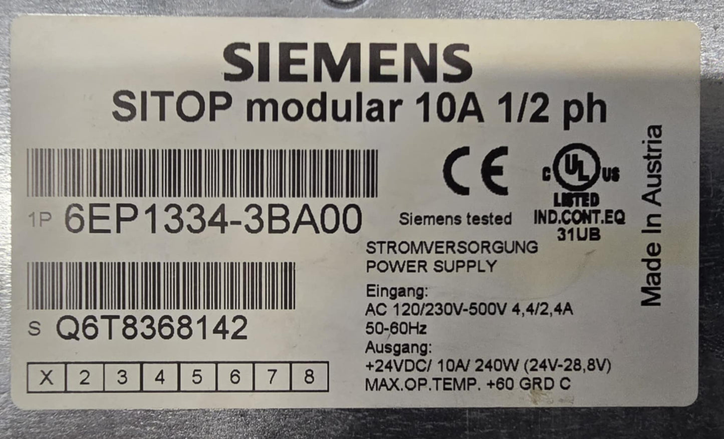 6EP1334-3BA00, Siemens Sitop Modular power supply, 24V/10A