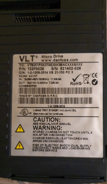 132F0035, 3kW, Danfoss, VLT Micro Drive, frekvenciaváltó