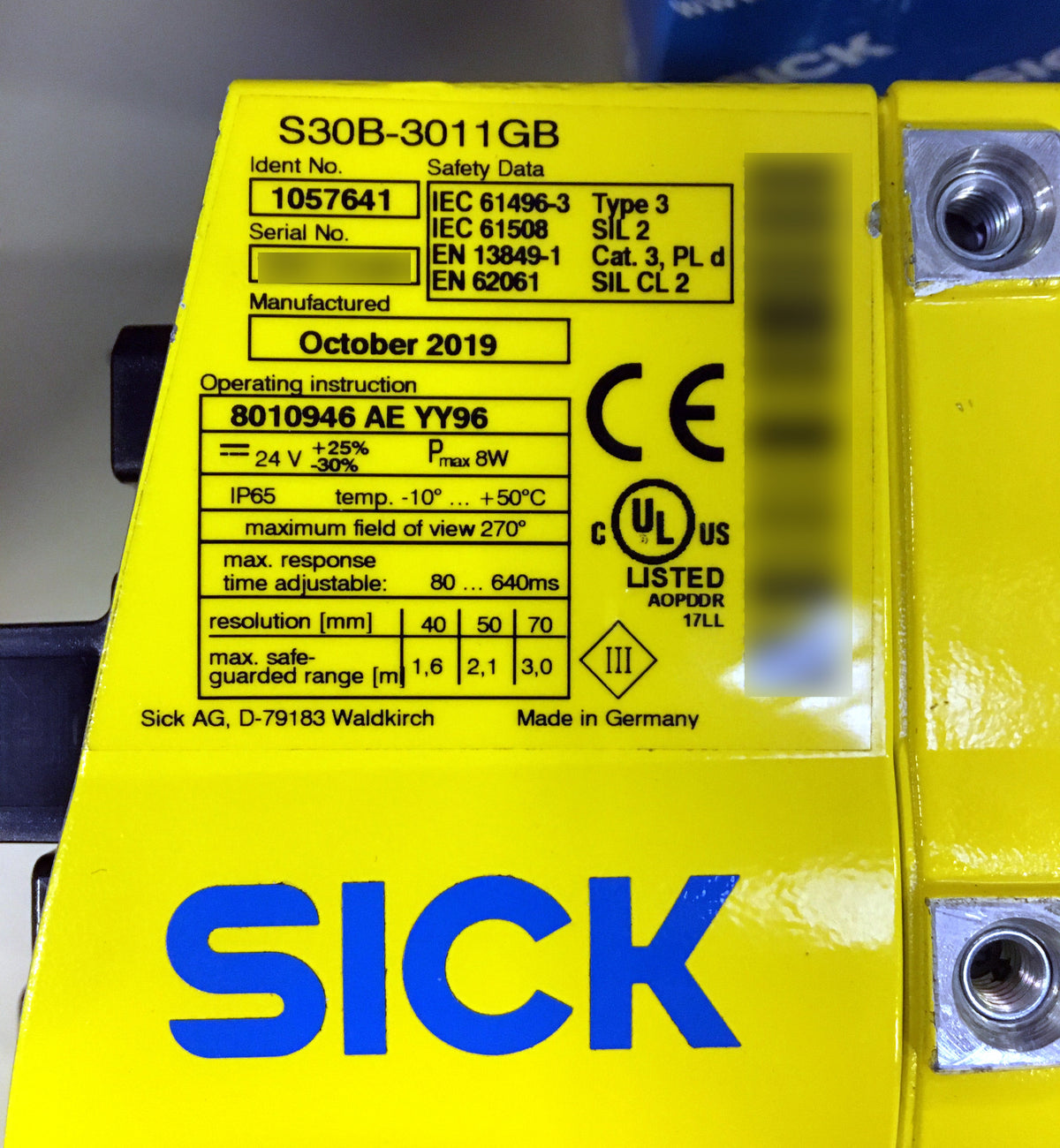 S30B-3011GB, 1057641, S300 biztonsági lézerszkenner, 3m, Sick