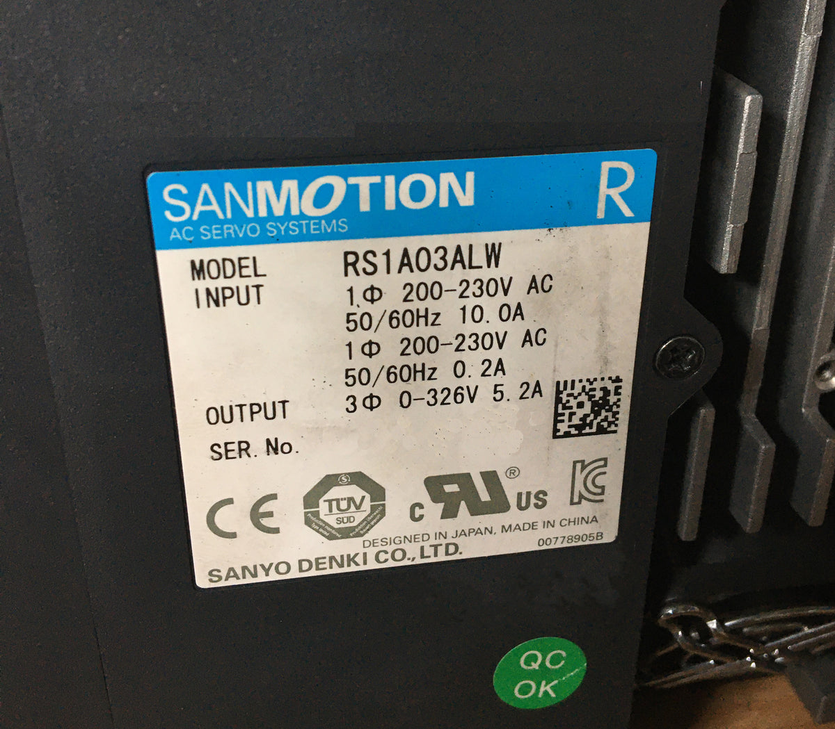 RS1A03ALW, SANMOTION R, AC szervo erősítő modul, Sanyo Denki, 5.2A