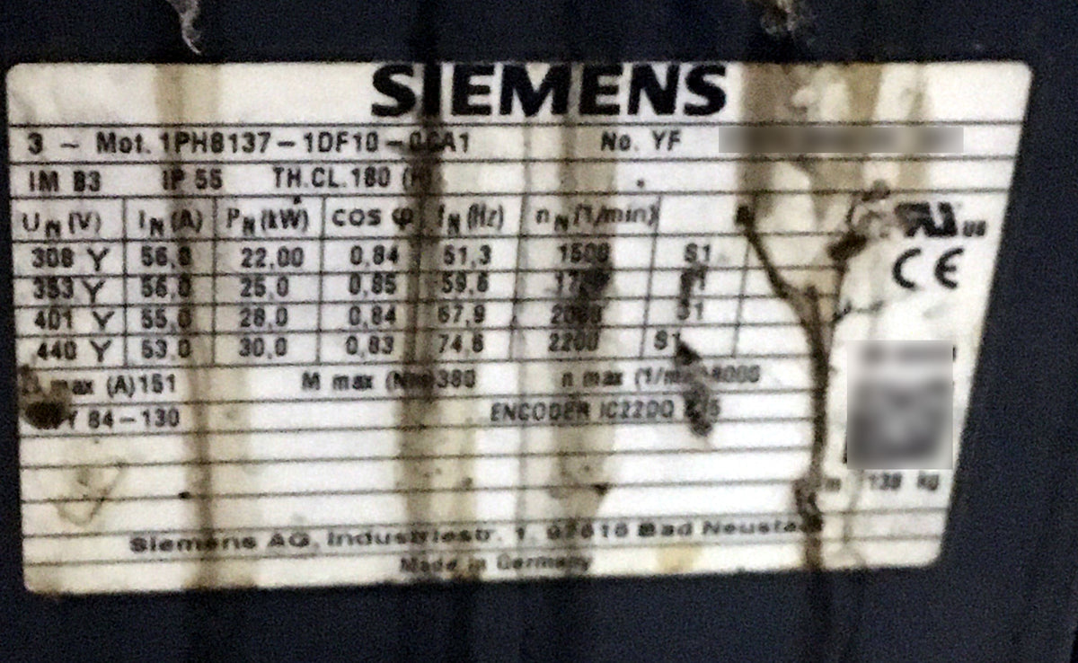 1PH8137-1DF10-0CA1, kompakt aszinkron főmotor, 22-30kW, Simotics M, Siemens