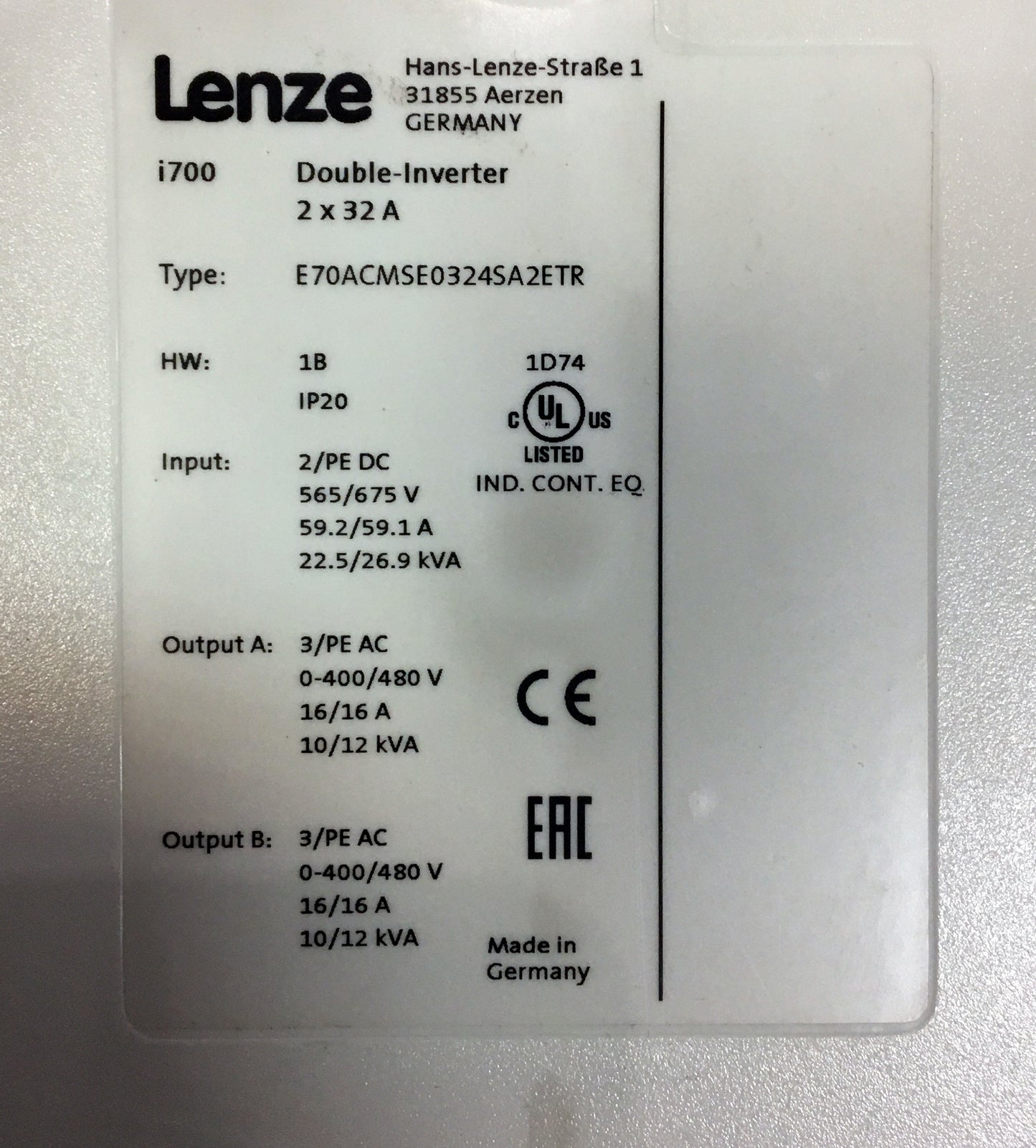 E70ACMSE0324SA2ETR, i700, dupla-inverter, Lenze, 2x32A