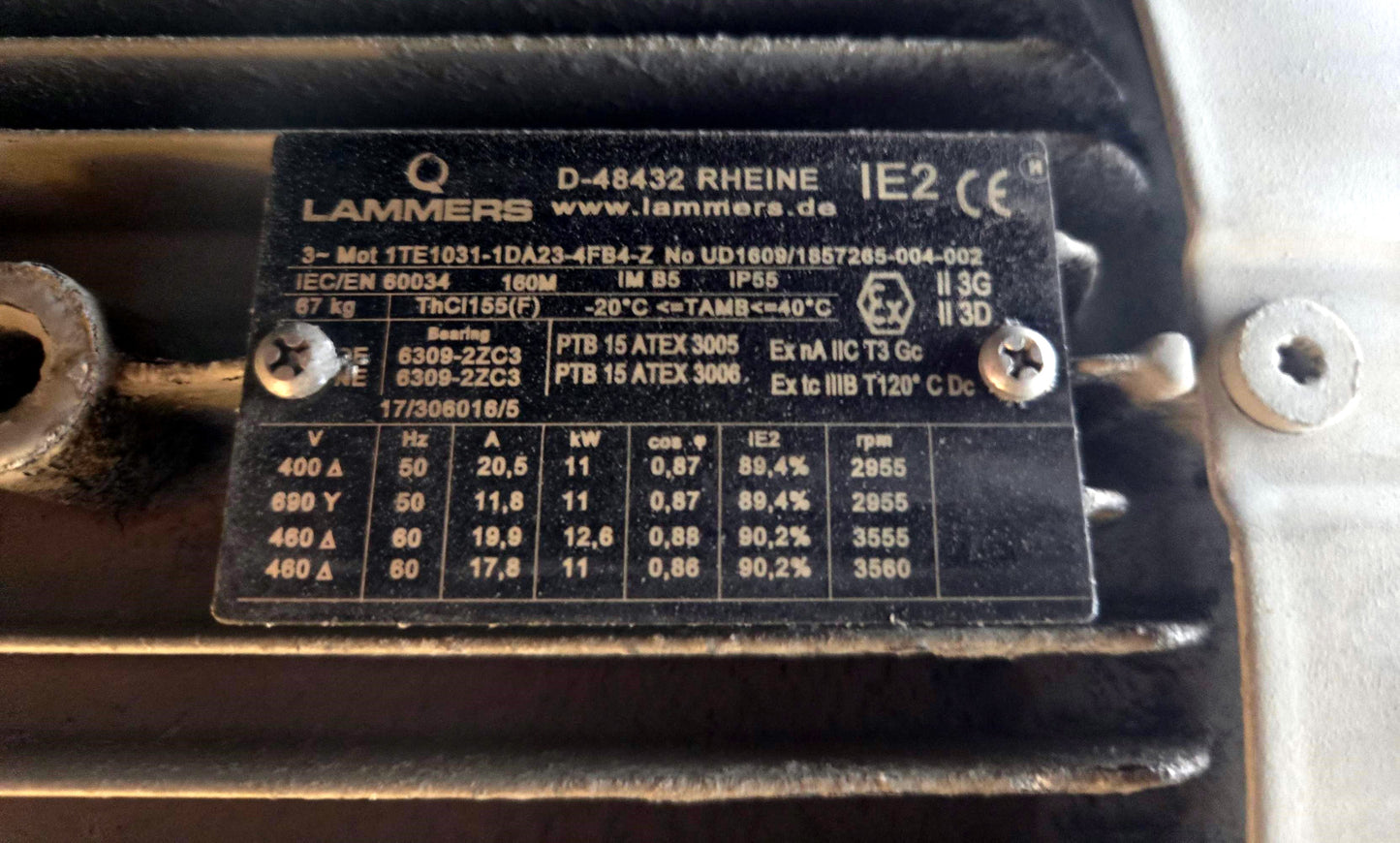 1TE1033-1DA23-4FB4-Z, 11kW, PTC - ATEX zone 2+22, ipari villanymotor, Lammers