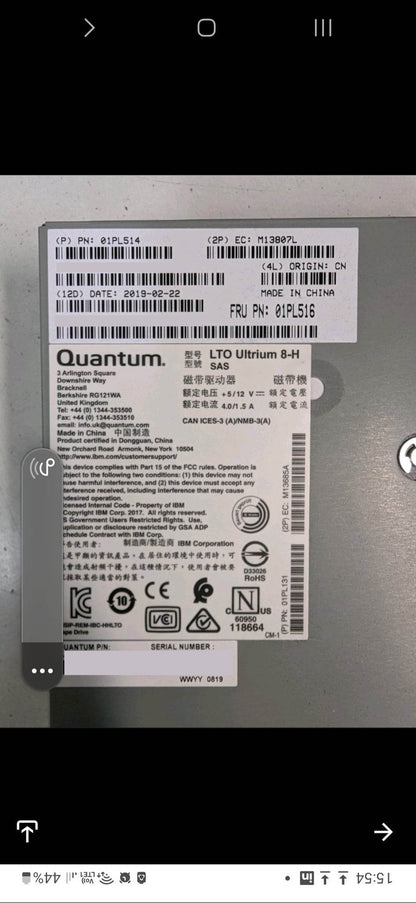 01PL514, IBM, LTO Ultrium 8-H, SAS, tape backup storage
