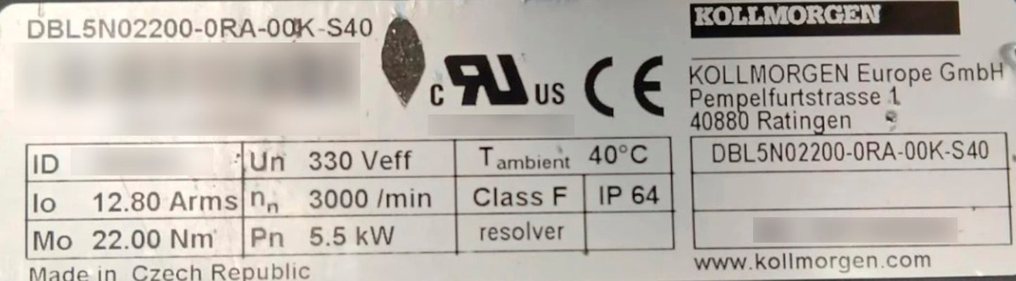 DBL5N02200-0RA-00K-S40, 5,5kW, Synchron-Servomotor, Kollmorgen