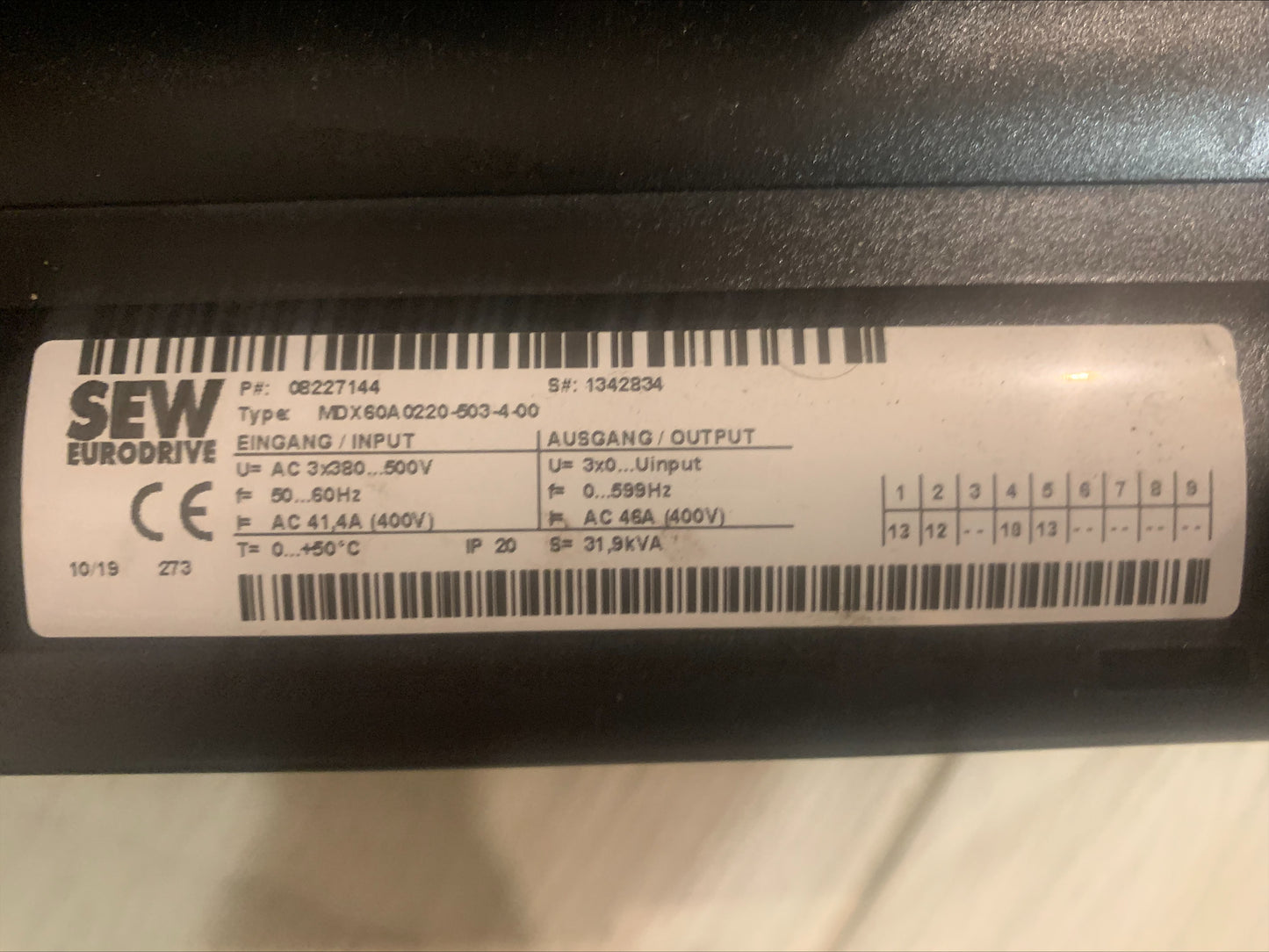 MDX61B-00/0T Steuerungshauptmodul, mit MDX61B0220-503-4-0T Steuerungseinheit, mit MDX60A0220-503-4-00 Umrichter: SEW Movidrive, 31,9 kVA, 46 A, 22 kW