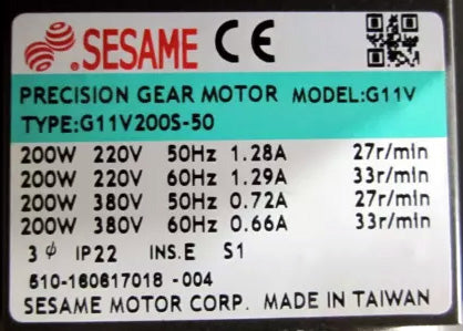 G11V200S-50, Sesame, Späneförderer-Getriebemotor, 0,2 kW