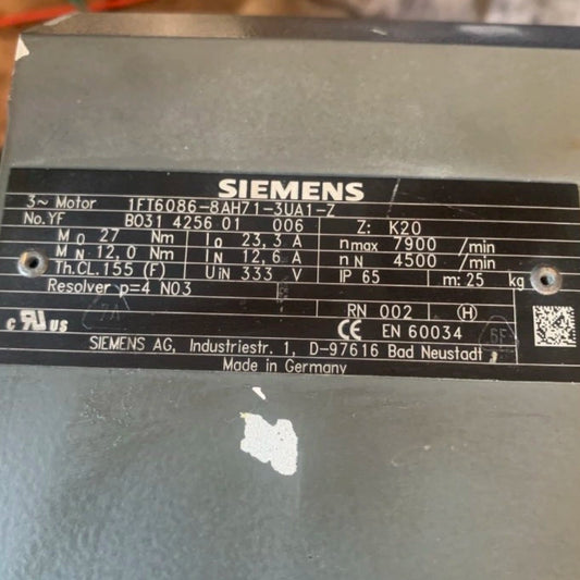 1FT6086-8AH71-3UA1-Z, synchronous servo motor, 12Nm, 12.6A, Siemens