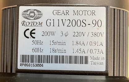 G11V200S-90, Rotom, forgácskihordó hajtóműves motor, 0.2kW, 0.25HP